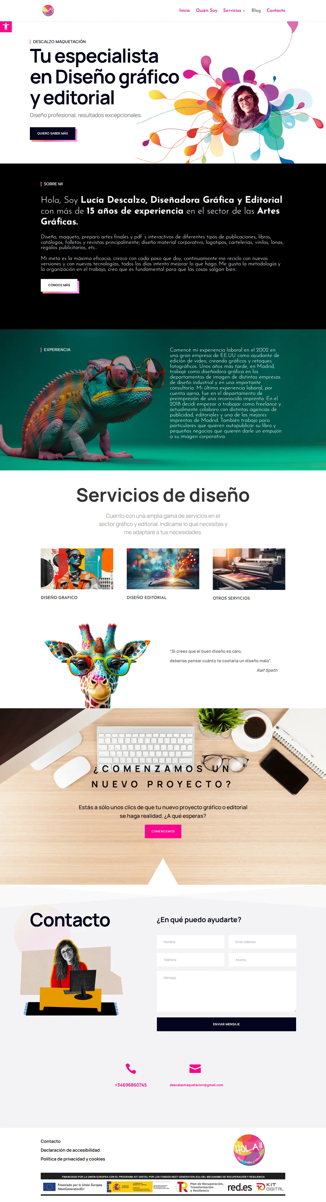 Página de inicio completa de descalzomaquetacion.com, web hecha por Impactiq